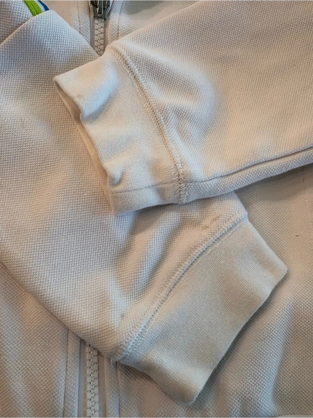 Jacadi Paris White Zip Up Hoodie Neon Strip Mesh Lined Lightweight Girls 10